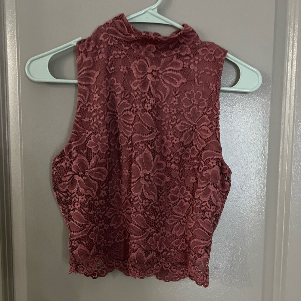 Forever 21 lace flower turtle neck halter top